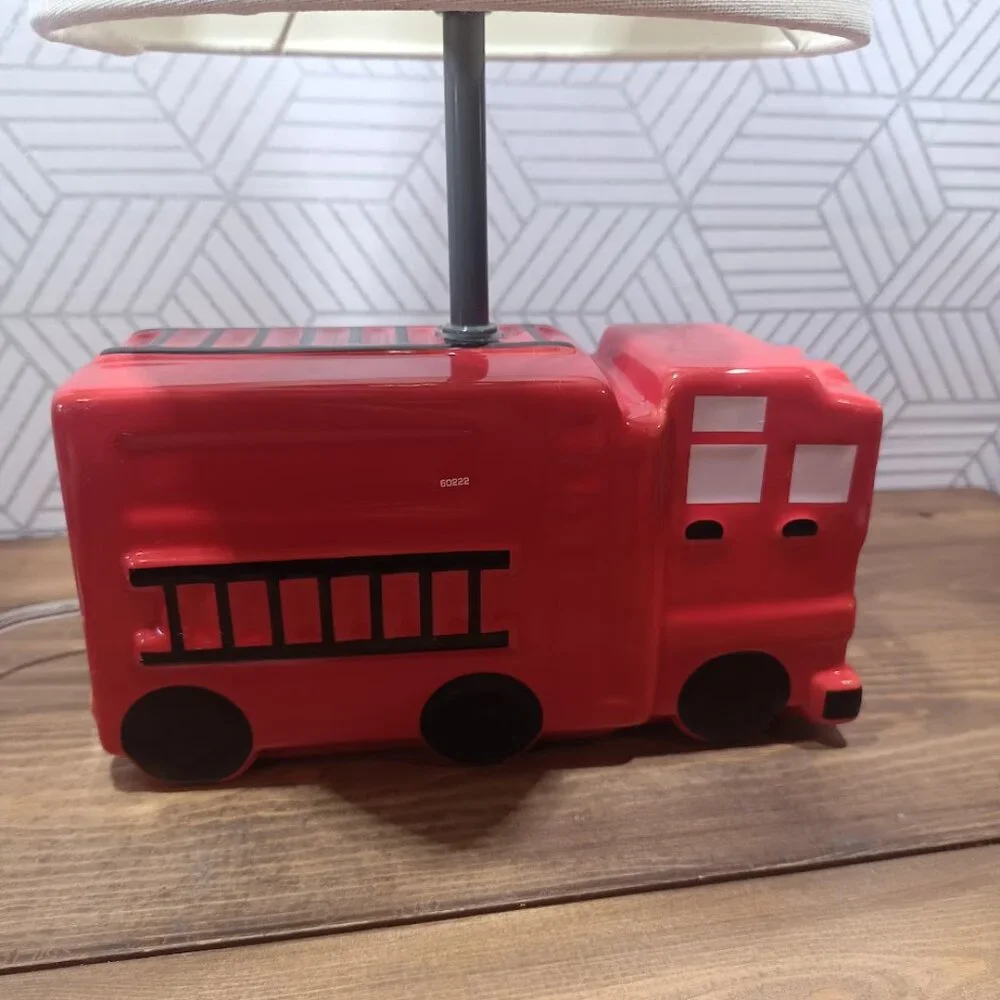 Red Ceramic Fire Truck Bedroom/Nursery/Playroom/Table Lamp